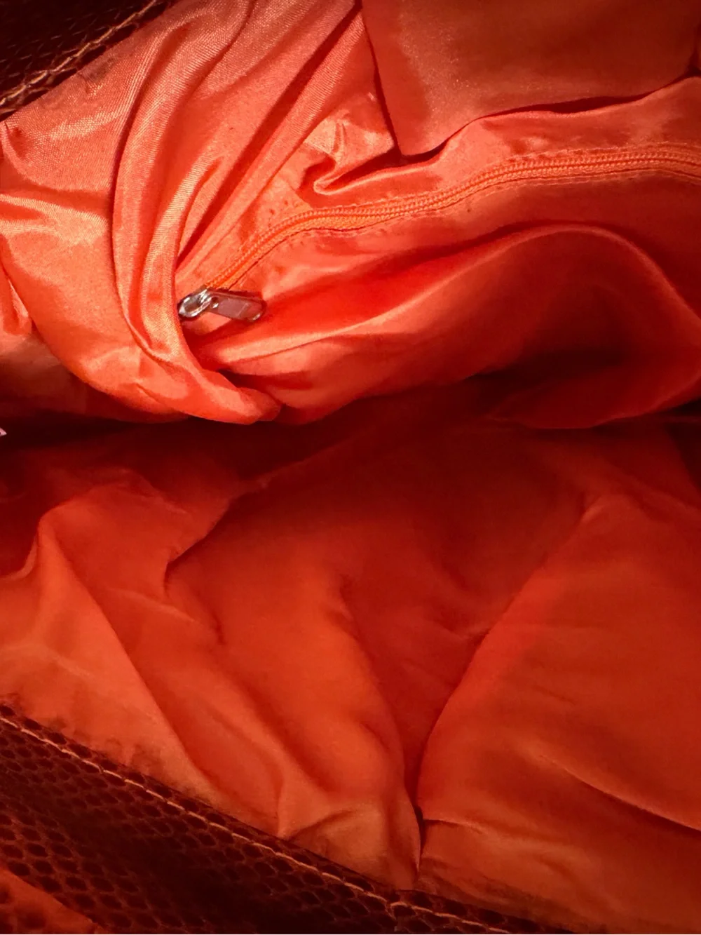 Snakeskin Orange Textured Satchel Handbag